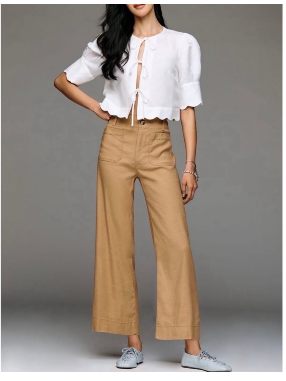 Maeve The Colette Beige Wide-Leg Linen-Blend Jeans Size 28 Anthropologie